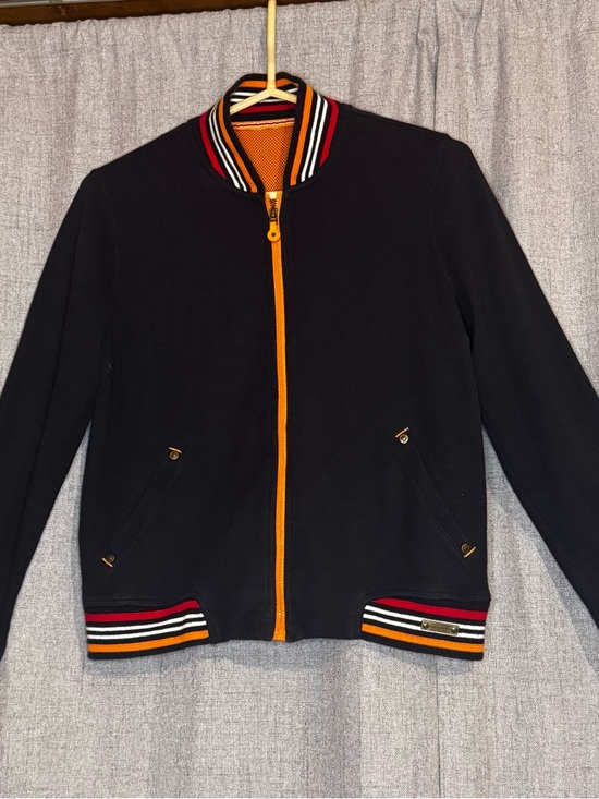 Vintage Liz Claiborne Varsity Jacket Navy Striped Trim Bomber Small 90s - Picture 3 of 13